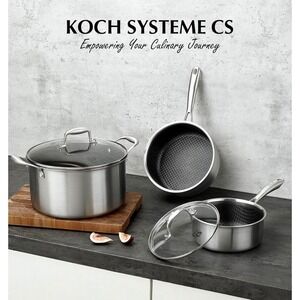 Koch Systeme CS 6pc Stainless Steel Cookware Set Honeycomb 2QT+3QT+8QT Hybrid